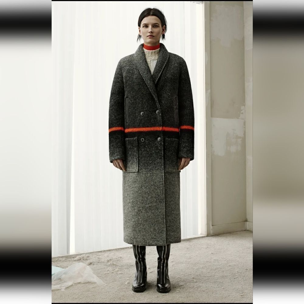 T by Alexander Wang | Wool and Leather Accent Horizon Stripe Trench Coat